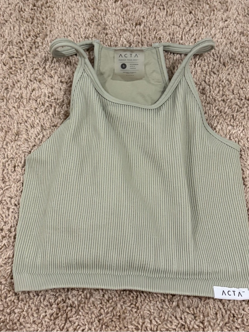 ACTA Sage Ribbed Cropped Tank with Slim Straps